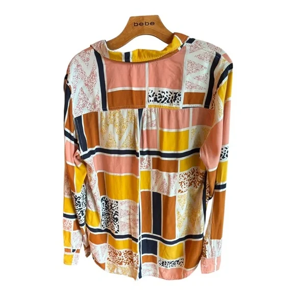 The Odells Lisse Button Down Shirt Size Large geometric Anthropologie Patchwork - Picture 5 of 11